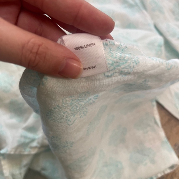 J. Jill Aqua Damask Block Print Linen Button Down Shirt - Picture 5 of 5